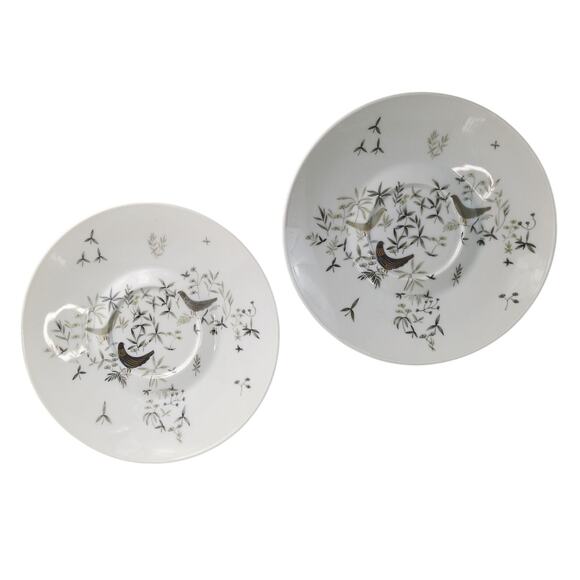 Vtg 1960s Set 2 Rosenthal Germany Birds on Trees 7" Saucer Plates Raymond Loewy - Picture 1 of 6